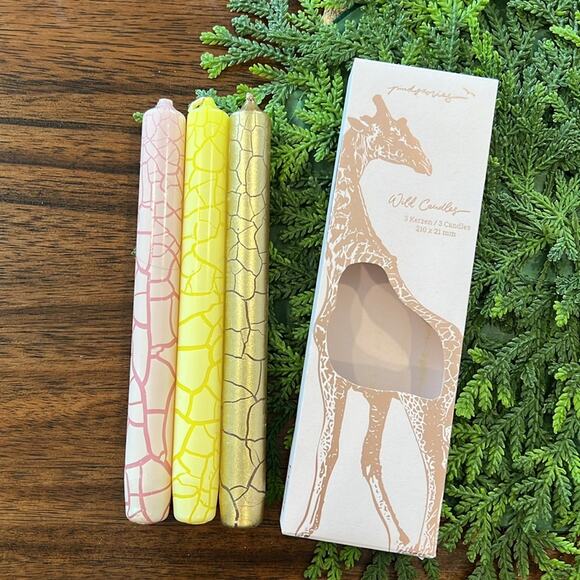 Anthropologie (READ) Giraffe Crackle Finish Taper Candles Set 3 Pink Yellow Gold - Picture 1 of 13